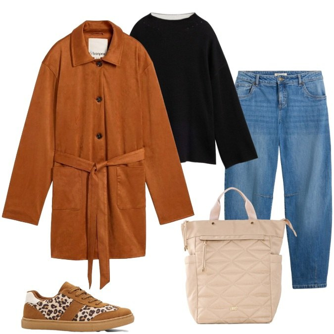 Outfit donna - Note dinamiche e grintose. Stile Casual chic per Tutti i giorni. Abbinamento con trench, zaini, sneakers, maglieria, jeans.