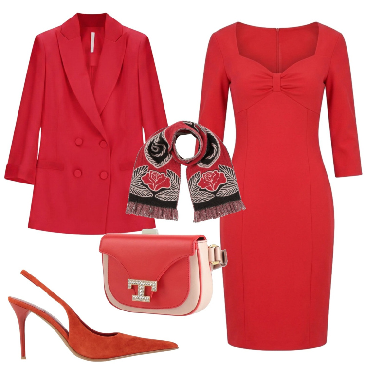 Outfit donna - Chic. Stile Chic per Serata fuori. Abbinamento con blazer, vestiti midi/longuette, marsupi, sciarpe, décolleté.