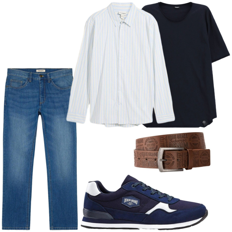 Outfit uomo - Jeans delavé. Stile Casual per Tutti i giorni. Abbinamento con t-shirt, sneakers, cinture, camicie, jeans dritti.