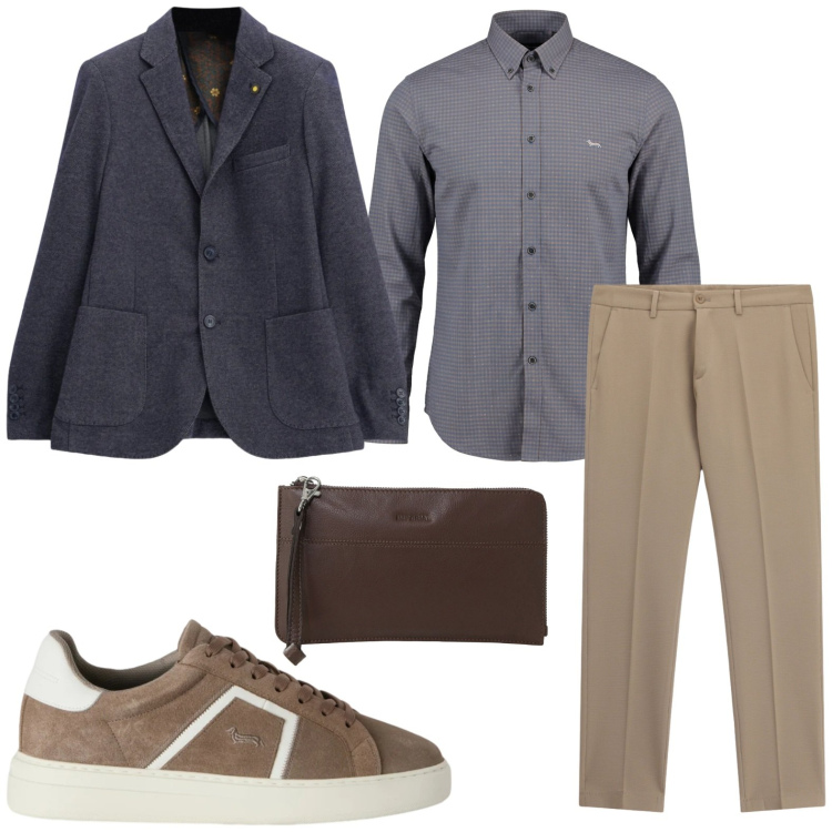 Outfit uomo - Guardaroba chic. Stile Trendy per Tutti i giorni. Abbinamento con sneakers, camicie, portafogli, giacche, pantaloni.