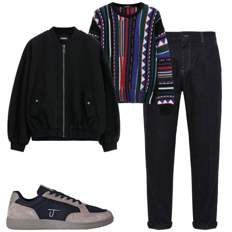 Outfit uomo - Imperial. Stile Urban per Tutti i giorni. Abbinamento con sneakers, maglieria, bomber, jeans.