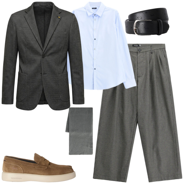 Outfit uomo - Business. Stile Business/Elegante per Tutti i giorni. Abbinamento con cinture, scarpe stringate, sciarpe, pantaloni, giacche, camicie.