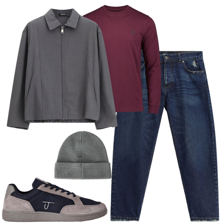 Outfit uomo - Ottobre. Stile Urban per Tutti i giorni. Abbinamento con berretti, sneakers, t-shirt, jeans, cappotti.