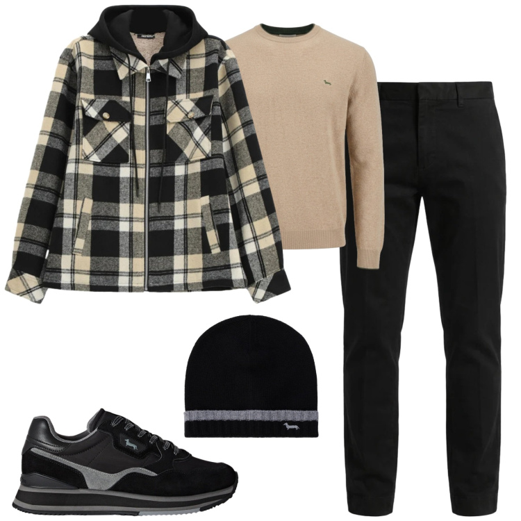 Outfit uomo - City. Stile Urban per Tutti i giorni. Abbinamento con maglieria, sneakers, pantaloni, berretti, cappotti.
