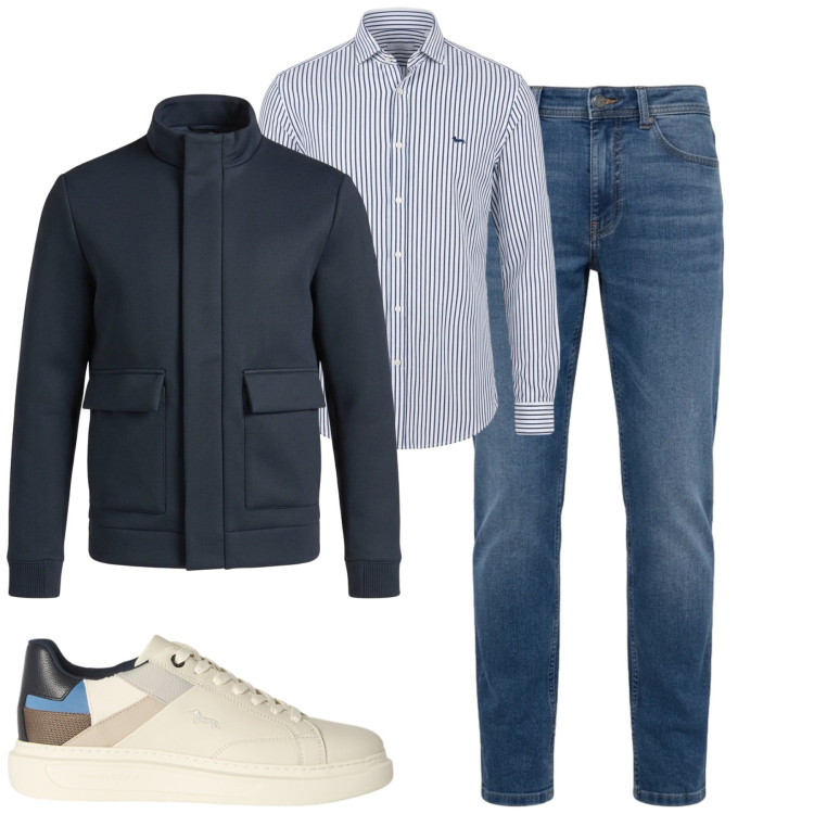 Outfit uomo - City. Stile Urban per Tutti i giorni. Abbinamento con sneakers, camicie, giacche, jeans.