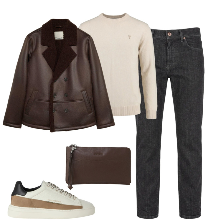 Outfit uomo - City. Stile Casual per Tutti i giorni. Abbinamento con sneakers, maglieria, jeans, portafogli, giacche.