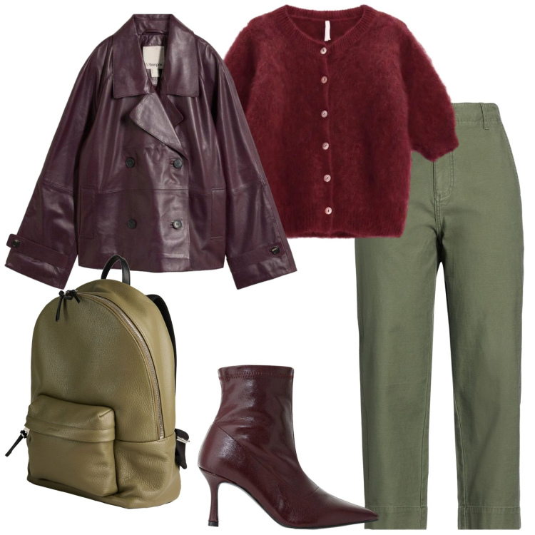 Outfit donna - Curvy style. per Ufficio. Abbinamento con stivaletti, cardigans, pantaloni, zaini, caban.