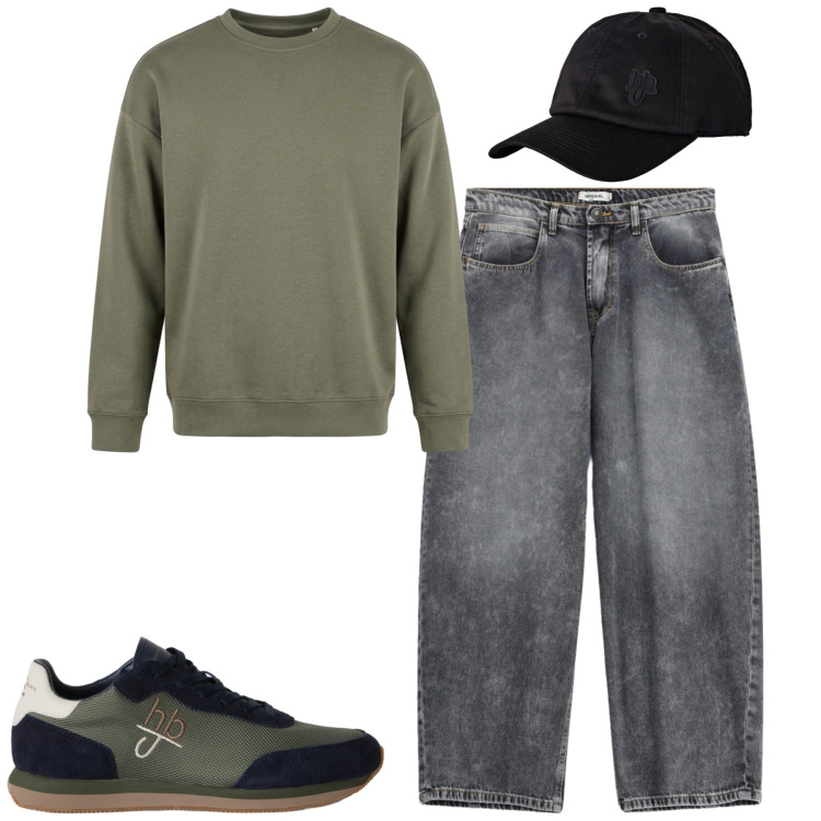 Outfit uomo - Ottobre. Stile Casual per Tutti i giorni. Abbinamento con sneakers, cappelli con visiera, jeans, felpe.