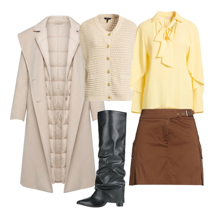 Outfit donna - Appuntamento per colazione. Stile Urban per Tutti i giorni. Abbinamento con cappotti, stivali, minigonne, cardigans, top.