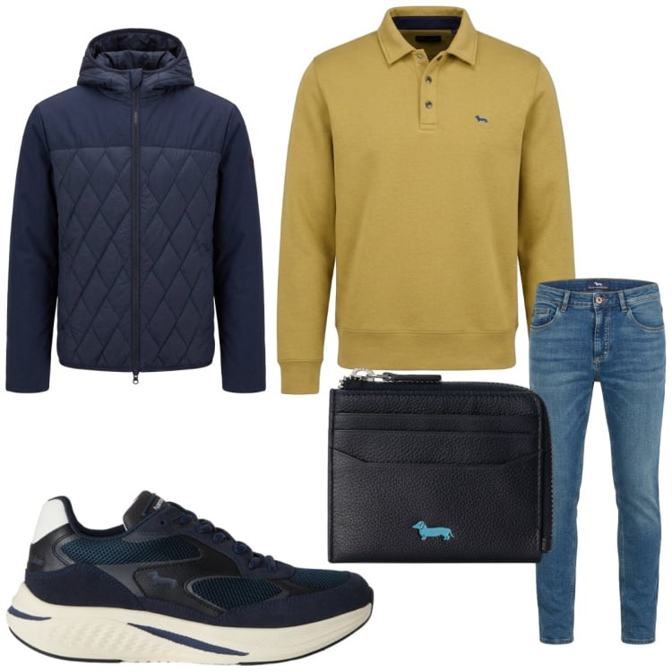 Outfit uomo - Polo a manica lunga. Stile Casual per Tutti i giorni. Abbinamento con felpe, sneakers, portafogli, jeans slim fit, giacche.