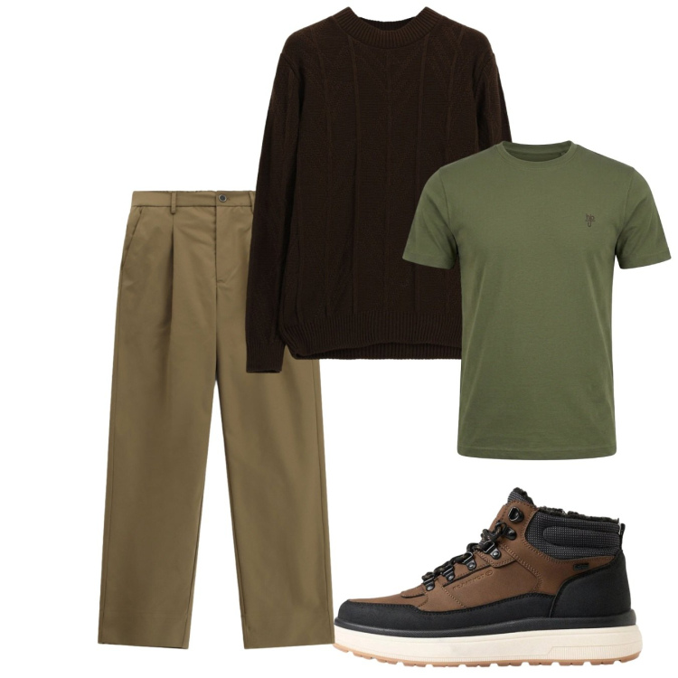 Outfit uomo - Weekend. Stile Casual per Tutti i giorni. Abbinamento con t-shirt, maglieria, pantaloni, stivali e stivaletti.