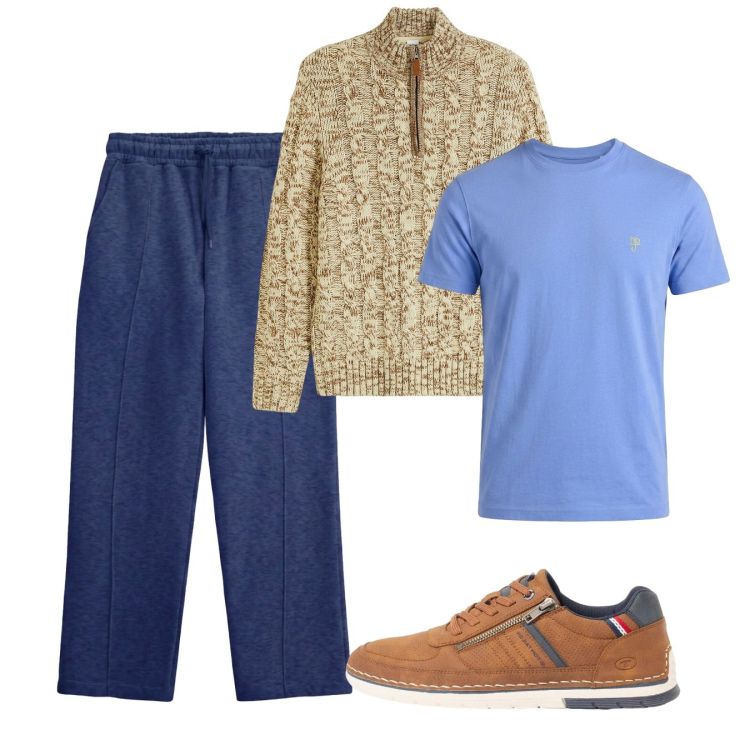 Outfit uomo - Ottobre. Stile Casual per Tutti i giorni. Abbinamento con t-shirt, pantaloni, maglieria, sneakers.