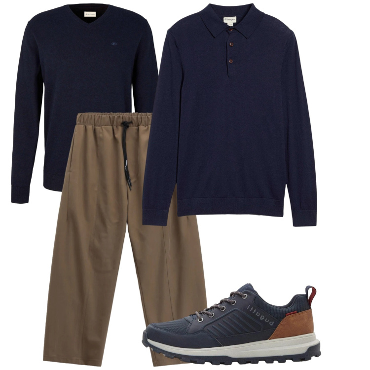Outfit uomo - Ottobre. Stile Casual per Tutti i giorni. Abbinamento con pantaloni, sneakers, maglieria, maglieria.