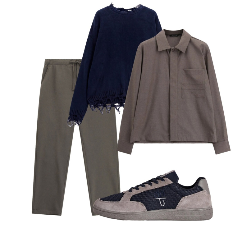 Outfit uomo - Ottobre. Stile Casual per Tutti i giorni. Abbinamento con sneakers, cappotti, maglieria, pantaloni.