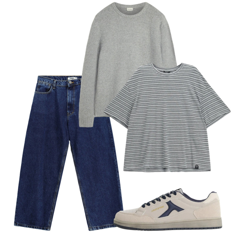Outfit uomo - Casual ottobre. Stile Casual per Tutti i giorni. Abbinamento con jeans, t-shirt, sneakers, maglieria.