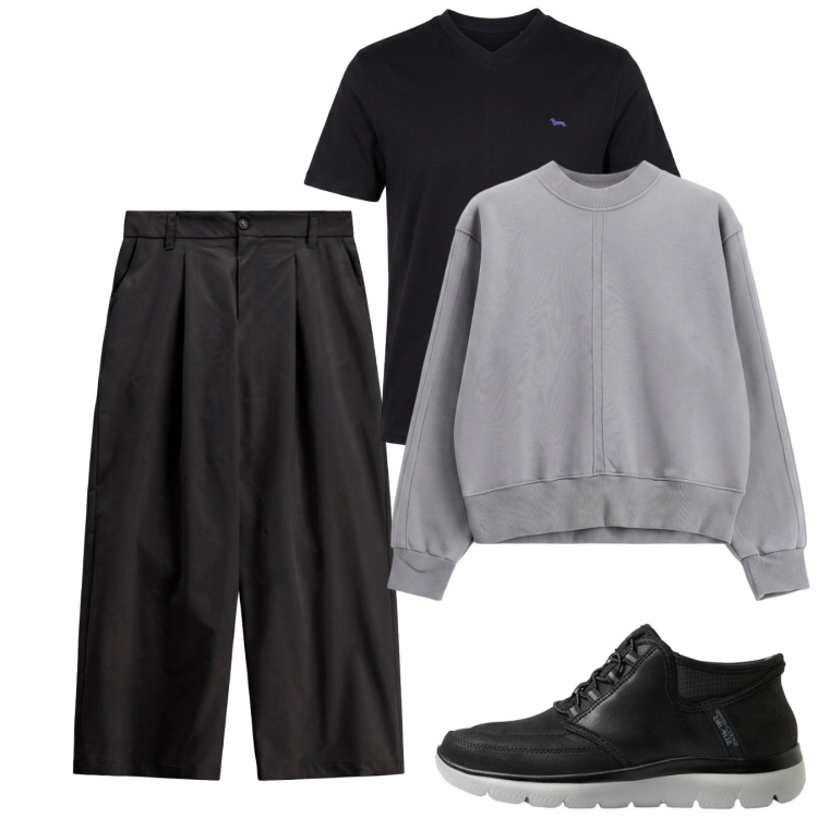 Outfit uomo - Grigio e nero. Stile Urban per Tutti i giorni. Abbinamento con t-shirt, felpe, pantaloni, sneakers.