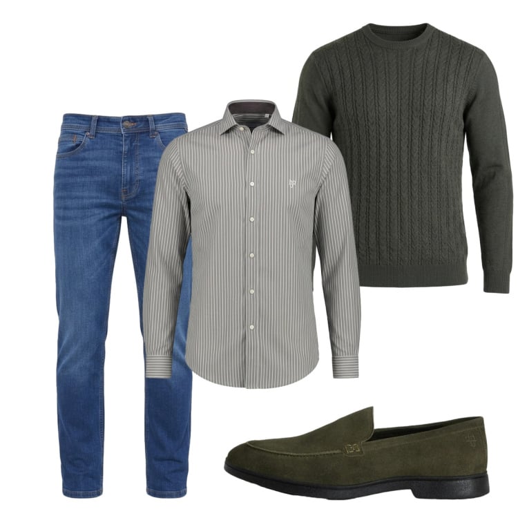 Outfit uomo - Signorile. Stile Casual per Tutti i giorni. Abbinamento con scarpe stringate, camicie, jeans, maglieria.