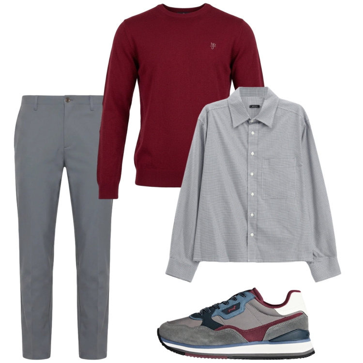 Outfit uomo - Ottobre. Stile Casual per Tutti i giorni. Abbinamento con pantaloni, sneakers, maglieria, camicie.