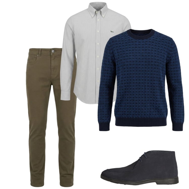 Outfit uomo - Le polacchine blu. Stile Casual per Tutti i giorni. Abbinamento con camicie, pantaloni, stivali e stivaletti, maglieria.