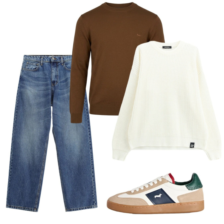 Outfit uomo - Ottobre. Stile Casual per Tutti i giorni. Abbinamento con sneakers, maglieria, jeans, maglieria.