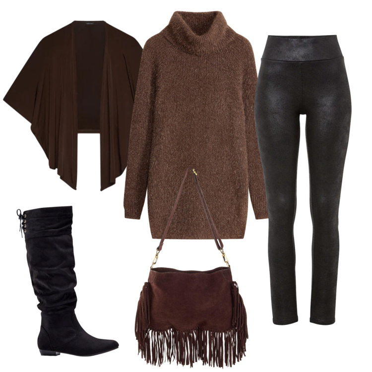 Outfit donna - Leggins e maxi pull. Stile Basic per Tutti i giorni. Abbinamento con blazer, pullovers, leggings, stivali, borse a tracolla.