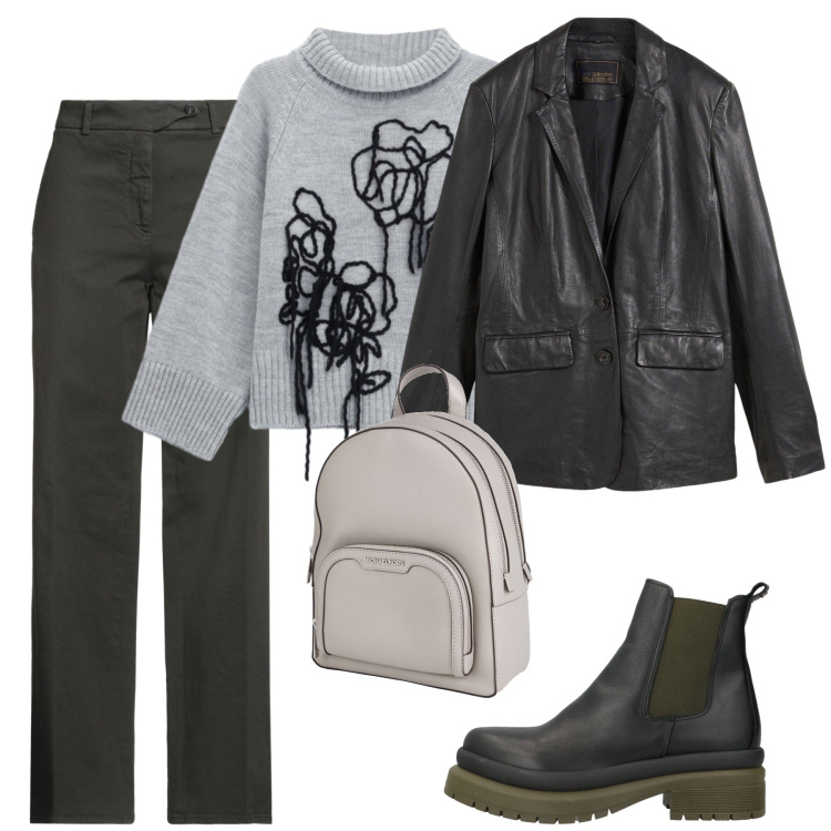 Outfit donna - Minimal. Stile Minimal per Tutti i giorni. Abbinamento con pullovers, jeans dritti, stivaletti, zaini, blazer.