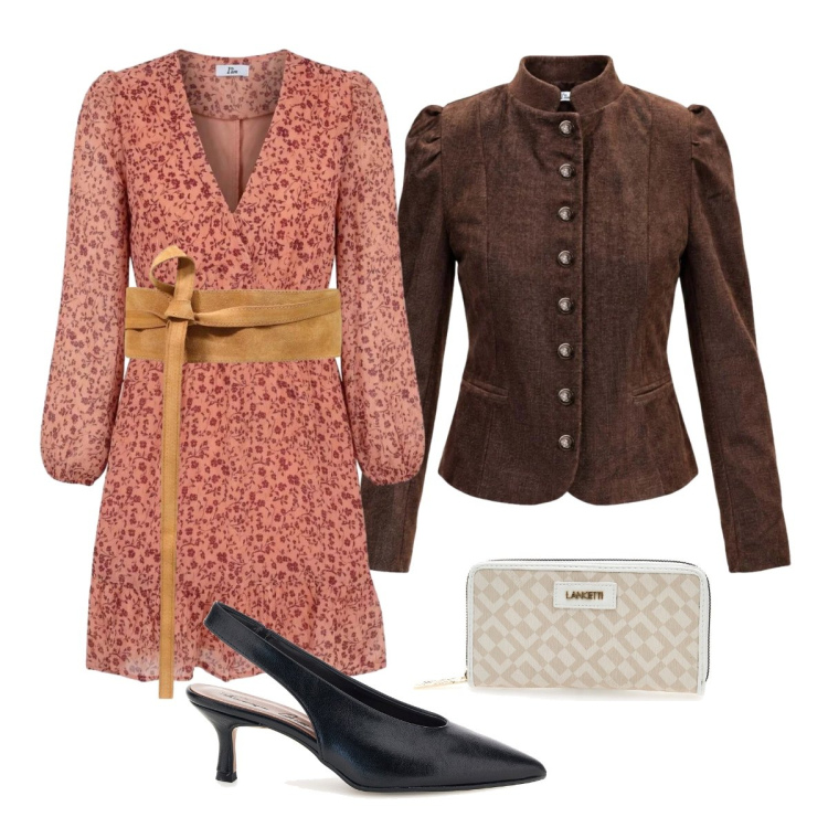 Outfit donna - Autunno ricaricato. Stile Vintage retrò per Serata fuori. Abbinamento con cinture, vestiti corti, blazer, portafogli, décolleté.