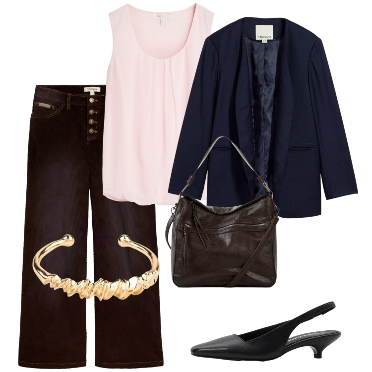 Outfit donna - Total look #2499398. Stile Urban per Tutti i giorni. Abbinamento con top, blazer, décolleté, braccialetti, pantaloni, borse a tracolla.