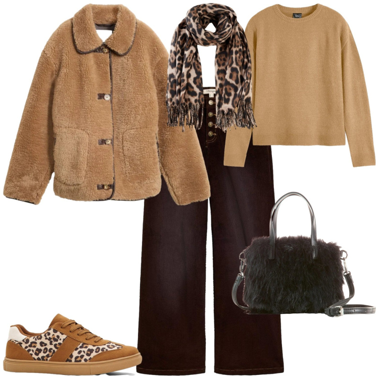 Outfit donna - Casual chic ufficio scuola tempo libero. Stile Casual chic per Scuola/Università. Abbinamento con cappotti, sciarpe, borse a mano, pantaloni, sneakers, maglieria.