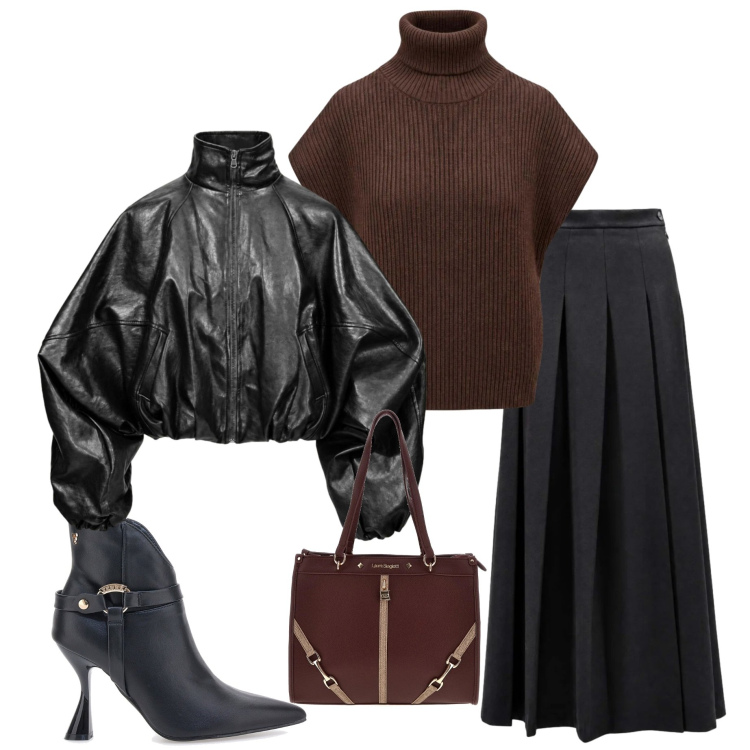 Outfit donna - Autunno con I AM. Stile Casual chic per Serata fuori. Abbinamento con gonne lunghe, bomber, maglieria, stivaletti, borse a spalla.
