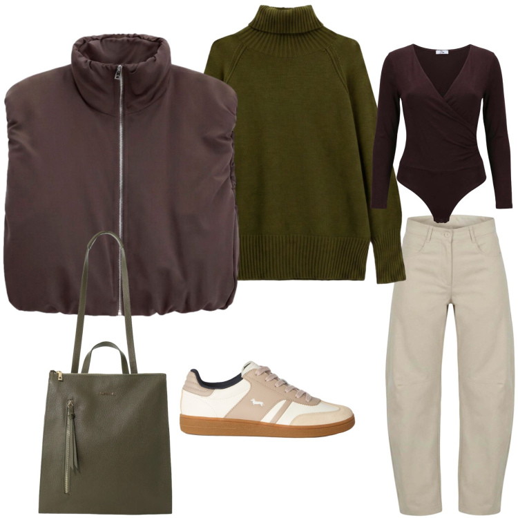 Outfit donna - Total look #2499455. Stile Casual per Tutti i giorni. Abbinamento con body, pantaloni, sneakers, piumini, pullovers, borse a tracolla.