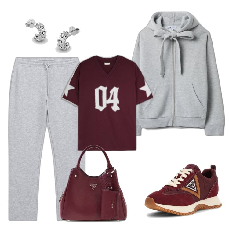 Outfit mujer - Casual chic #15174. Estilo Casual chic para Todos los días. Combinación con camiseta, pantalones, sneakers, sudaderas con capucha, pendientes, bolso tote.