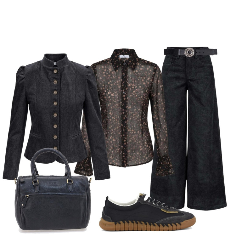Outfit donna - Autunno I am. Stile Glamour per Tutti i giorni. Abbinamento con blazer, pantaloni a palazzo, cinture, camicie, sneakers, borse a tracolla.