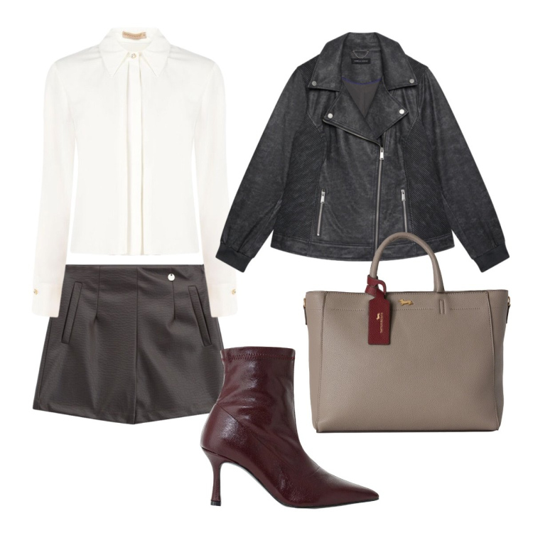 Outfit donna - Ottobre. Stile Rock per Serata fuori. Abbinamento con borse a mano, stivaletti, shorts, blazer, camicie.