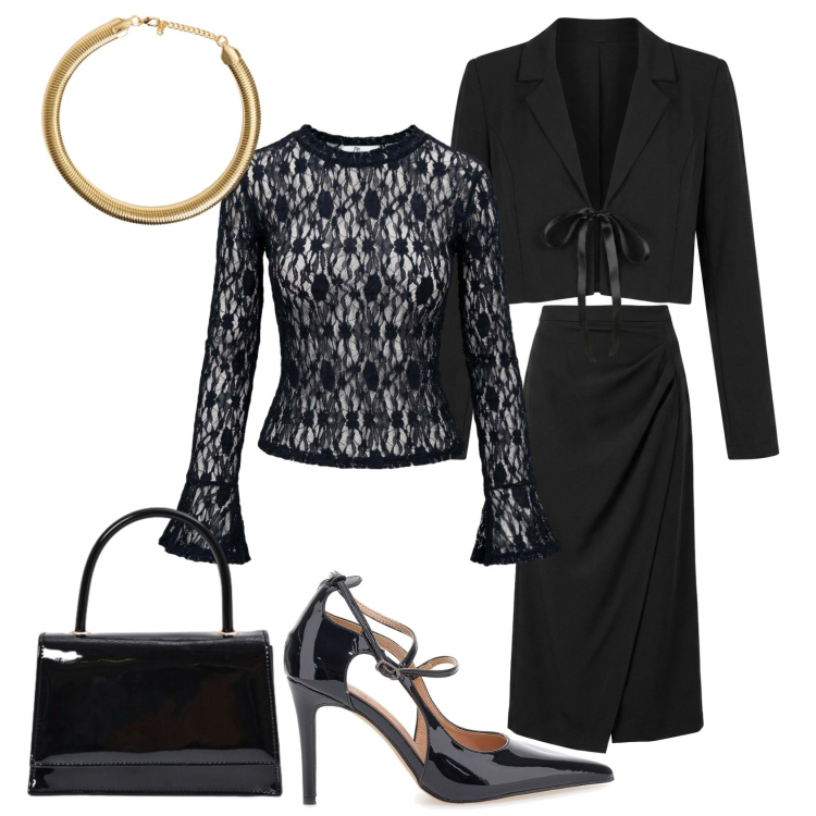 Outfit donna - La passione e il mistero... in nero.. Stile Sexy per Serata fuori. Abbinamento con top, borse a mano, gonne lunghe, bolero, collane, décolleté.