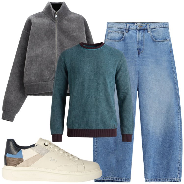 Outfit uomo - Total look #2499487. Stile Casual per Tutti i giorni. Abbinamento con sneakers, maglieria, jeans, bomber.
