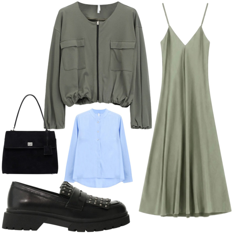 Outfit donna - Linee morbide. Stile Casual chic per Scuola/Università. Abbinamento con camicie, bomber, vestiti lunghi, mocassini, borse a mano.