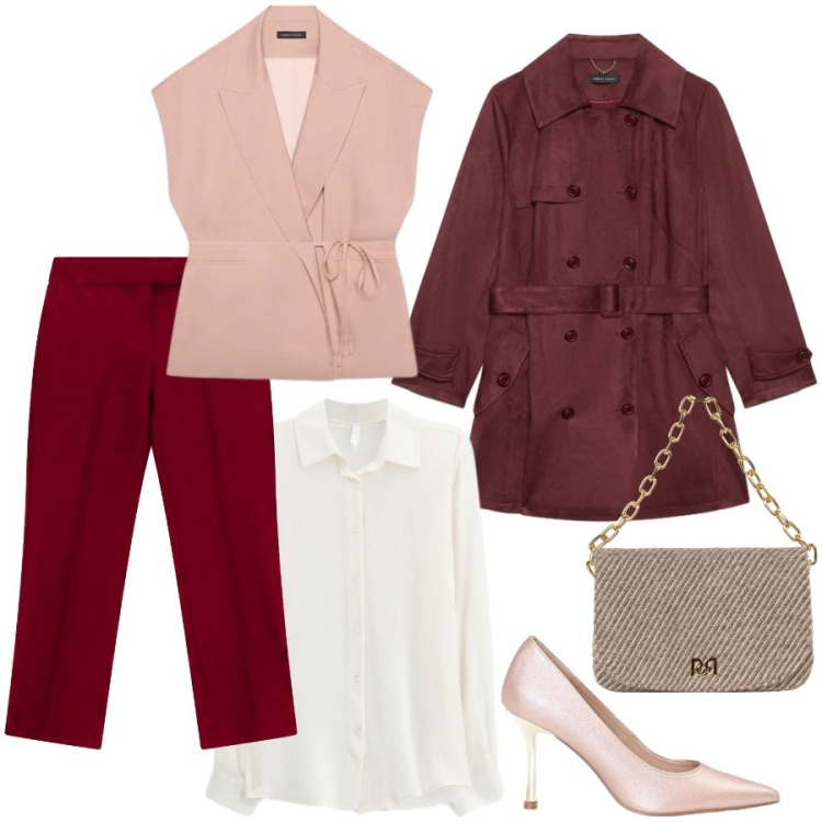 Outfit donna - Total look #2499513. Stile Chic per Cerimonia. Abbinamento con pantaloni, camicie, trench, gilet, borse a spalla, décolleté.