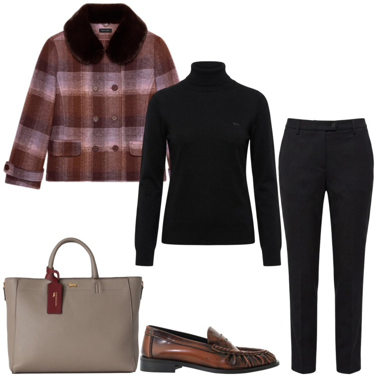 Outfit donna - Total look #2499521. Stile Casual chic per Tutti i giorni. Abbinamento con borse a mano, pullovers, pantaloni, mocassini, cappotti.