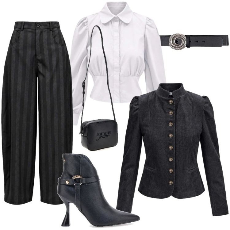 Outfit donna - Total look I AM. Stile Trendy per Serata fuori. Abbinamento con pantaloni, cinture, camicie, blazer, borse a tracolla, stivaletti.