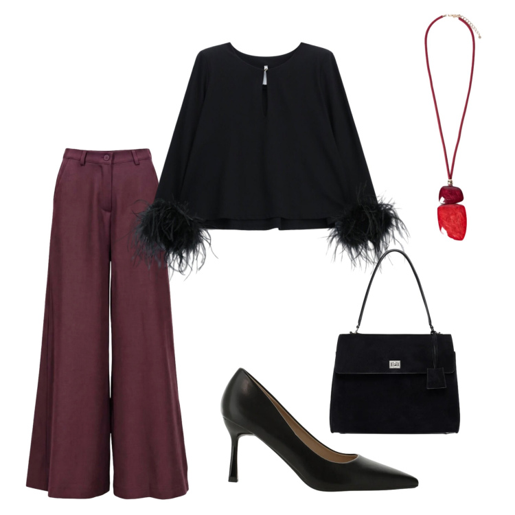 Outfit donna - Lo stile durante le feste.... Abbinamento con pantaloni a palazzo, décolleté, bluse, borse a mano, ciondoli.