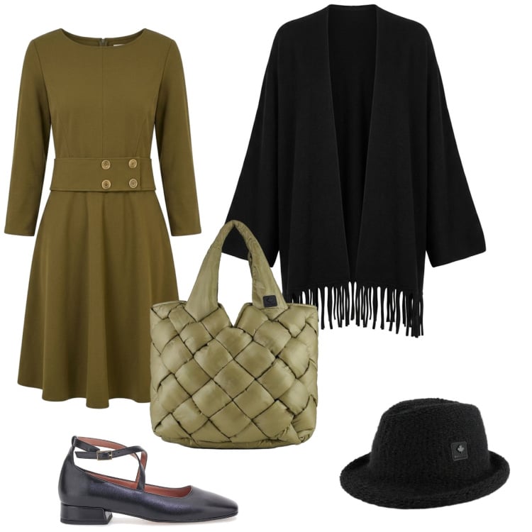 Outfit donna - Total look #2499549. Stile Vintage retrò per Tutti i giorni. Abbinamento con vestiti corti, cappelli, borse tote, cardigans, ballerine.