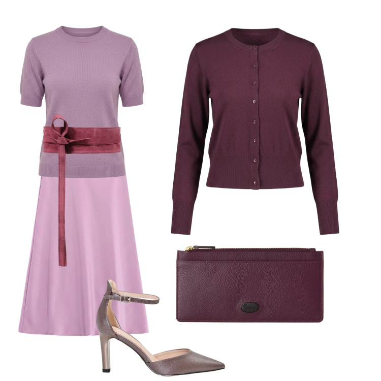 Outfit donna - Total look #2499554. Stile Vintage retrò per Tutti i giorni. Abbinamento con cinture, portafogli, gonne longuette, décolleté, cardigans, maglieria.