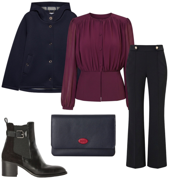 Outfit donna - Aperitivo Glam. Stile Glamour per Serata fuori. Abbinamento con portafogli, stivaletti, blazer, bluse, pantaloni.