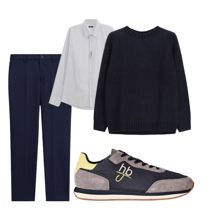 Outfit uomo - Total look #2499572. Stile Trendy per Tutti i giorni. Abbinamento con sneakers, camicie, maglieria, pantaloni.