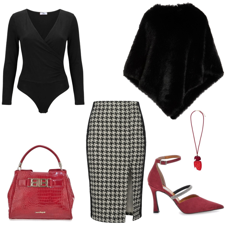 Outfit donna - Total look #2499585. Stile Casual chic per Serata fuori. Abbinamento con body, ciondoli, gonne lunghe, cappotti, décolleté, borse a mano.