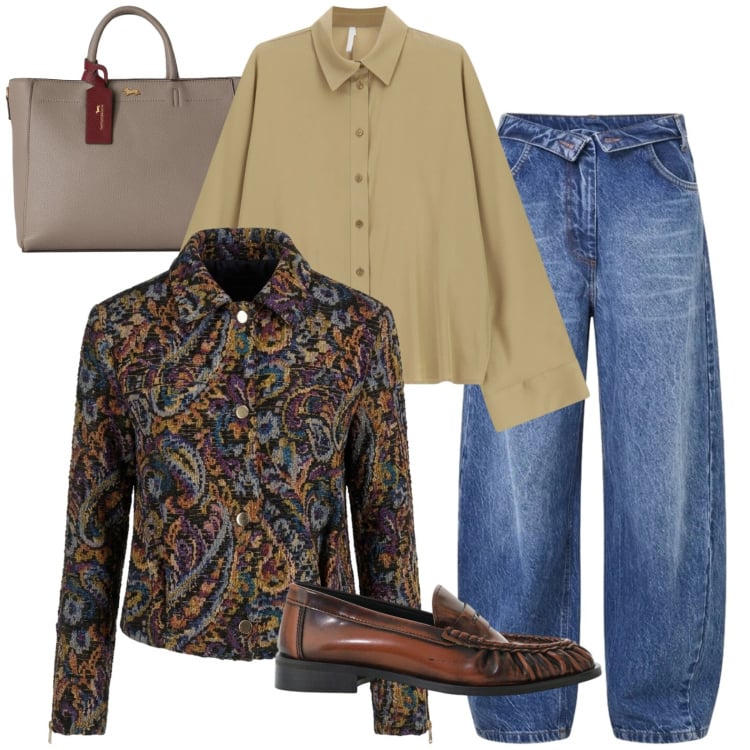 Outfit donna - Casual. Stile Casual per Tutti i giorni. Abbinamento con borse a mano, cappotti, mocassini, camicie, jeans mom.