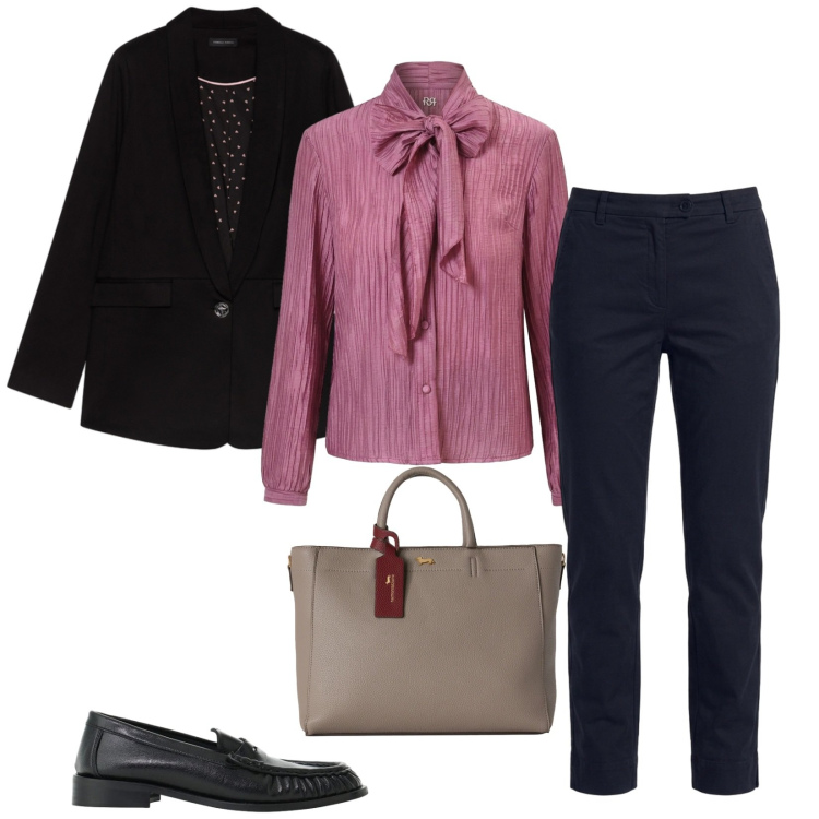Outfit donna - Total look #2499591. Stile Chic per Ufficio. Abbinamento con borse a mano, jeans, mocassini, blazer, camicie.