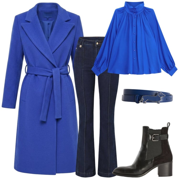 Outfit donna - Total look #2499595. Stile Casual chic per Serata fuori. Abbinamento con cinture, stivaletti, camicie, cappotti, jeans.