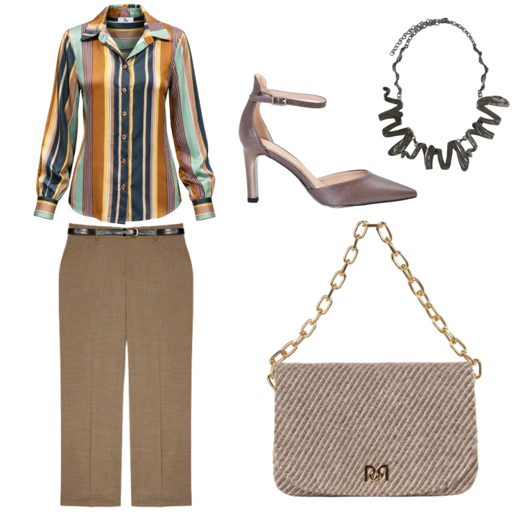 Outfit donna - Quando lo stile incontra il colore.... per Ufficio. Abbinamento con camicie, pantaloni, ciondoli, décolleté, borse a spalla.